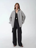 "Striped Fantasy" Casual Asymmetric Slanted Front Two-Wear Striped Long Sleeve Shirt