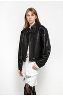 Retro Sheepskin Stand Collar Short Motorcycle Jacket “Caramel Mountain”