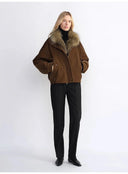 Custom-Woven Flocked Denim, Detachable Raccoon Fur Collar, 90% White Goose down Jacket, Loose Parka for Women