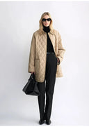 "Diamond Texture" Splicing Lapel 90 White Goose down Barn Jacket down Jacket Women