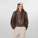 Retro Sheepskin Stand Collar Short Motorcycle Jacket “Caramel Mountain”