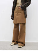 "Culotte Declaration" Retro Split Design Fake Two-Piece Twill Brushed Slightly Flared Slim Jeans