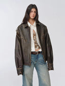 "Barn Feelings" Vintage Distressed Vegetable Tanned Sheepskin Sleeves Removable Two-Way Genuine Leather Jacket