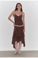"Heart-Beating Invitation" Lazy Copper-Ammonia Rayon V-Neck Irregular Adjustable Mid-Length Suspender Dress