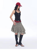 Tencel Acetate Plaid Irregular A-Line Skirt"Full-Level Ballet"