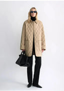 "Diamond Texture" Splicing Lapel 90 White Goose down Barn Jacket down Jacket Women