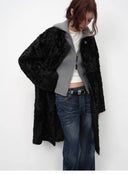 "Roman Theater" Sheepskin Fur One-Piece Long round Neck Straight Fur Coat for Women Winter