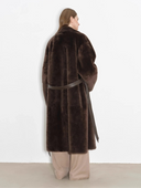 "Mocha Phantom" Merino Wool Dropped Shoulder Long Asymmetric Placket Sheepskin Coat