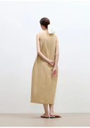 "Deyanuo" Hemp Three-Dimensional Hourglass Sleeveless round Neck Loose Slim Dress for Women