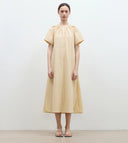 "First Love Island" Cotton Stand Collar Pleated Short Sleeve Shirt Dress for Women