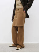 "Culotte Declaration" Retro Split Design Fake Two-Piece Twill Brushed Slightly Flared Slim Jeans
