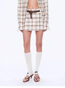 Vintage Linen Shirt Skirt Two-Piece Spring"Plaid Sketch"