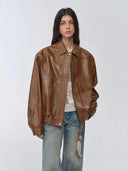 Imported Waxed Sheep Leather Retro Work Jacket Coat for Women "Fashionable Luke"