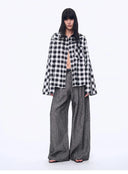 Tencel Acetate Jacquard Check Dropped Shoulder Shirt"Style Diary"