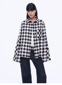 Tencel Acetate Jacquard Check Dropped Shoulder Shirt"Style Diary"