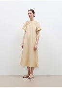 "First Love Island" Cotton Stand Collar Pleated Short Sleeve Shirt Dress for Women