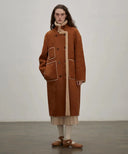 “Christmas Elk” Reversible All-Wool and Artificial Compound Suede Long Shearling Jacket