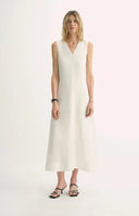 Lightweight and Zero-Pressure Cupro Linen Textured Anti-Wrinkle V-Neck Sleeveless A-Line Dress