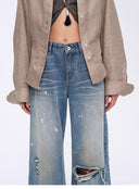 "Refreshing West Coast" Straight-Cut Selvedge Jeans with Smudged & Splashed Ink Detailing