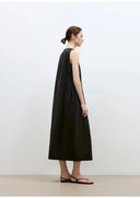 "Deyanuo" Hemp Three-Dimensional Hourglass Sleeveless round Neck Loose Slim Dress for Women