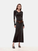 "Kalle Morning" Fashionable Fermented Washed Distressed Raw Edge V-Neck Waist Dress for Women