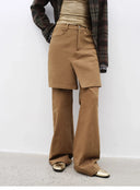"Culotte Declaration" Retro Split Design Fake Two-Piece Twill Brushed Slightly Flared Slim Jeans