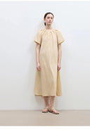 "First Love Island" Cotton Stand Collar Pleated Short Sleeve Shirt Dress for Women