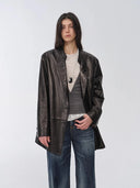 Vintage Suede/Waxy Goatskin Leather Mid-Length Suit Jacket "Bavaria"