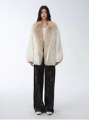 "Warm Dialogue" Two-Tone Fox Fur Collar Detachable 90 Goose down Jacket Mid-Length down Parka