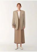 Australian Merino Wool Classic Simple Collarless Deep V-Neck Suit