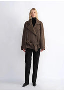 "Warm Cocoon" Italian Herringbone Wool Classic Lapel Micro-Coon Short Wool Coat for Women