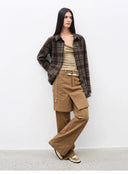 "Culotte Declaration" Retro Split Design Fake Two-Piece Twill Brushed Slightly Flared Slim Jeans