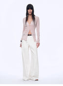 "Long Island Vacation" Wool Blend V-Neck Straight Shoulder Knitted Cardigan Spring