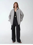 "Striped Fantasy" Casual Asymmetric Slanted Front Two-Wear Striped Long Sleeve Shirt