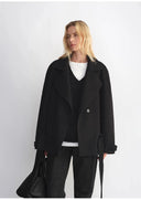 "Warm Cocoon" Italian Herringbone Wool Classic Lapel Micro-Coon Short Wool Coat for Women