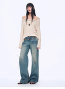 "Fashion Law" Casual One-Shoulder Raglan Sleeve T-Shirt Top