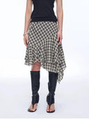 Tencel Acetate Plaid Irregular A-Line Skirt"Full-Level Ballet"