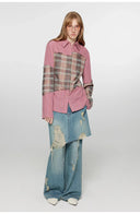 Tencel Blended Fake Two-Piece Stitching Jeans Women'S Ripped Raw Edge Straight Wide-Leg Pants"Fashionable Sniper"