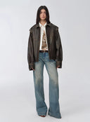 "Barn Feelings" Vintage Distressed Vegetable Tanned Sheepskin Sleeves Removable Two-Way Genuine Leather Jacket