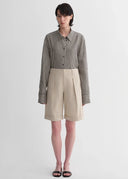 Sophisticated Linen Waistless Pleated Wide-Leg Cropped Pants for Women, Featuring Architectural Silhouette, Textured Side Pockets