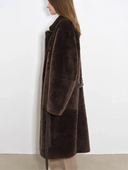 "Mocha Phantom" Merino Wool Dropped Shoulder Long Asymmetric Placket Sheepskin Coat