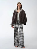 "Monsoon Climate" Retro Plaid Stitching Cotton Fabric Silhouette Spring New Short Jacket for Women