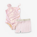 Kids' Metallic Rosette One-Piece Swimsuit & Cover-Up Skirt Set