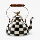 Courtly Check Enameled Steel 3-Quart Tea Kettle with Bird