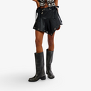 Cassis Grommet Faux Leather Wrap Miniskirt