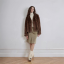 Margaret Mid-Century Style Contrasting Color Rex Rabbit Coat