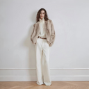 Margaret Mid-Century Style Contrasting Color Rex Rabbit Coat