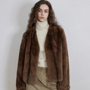 Margaret Mid-Century Style Contrasting Color Rex Rabbit Coat