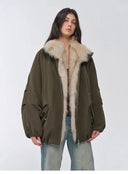 "Warm Dialogue" Two-Tone Fox Fur Collar Detachable 90 Goose down Jacket Mid-Length down Parka
