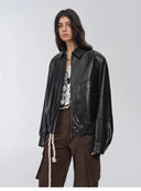Imported Waxed Sheep Leather Retro Work Jacket Coat for Women "Fashionable Luke"